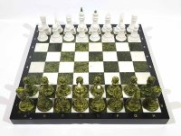 Шахматы из натурального камня, змеевик, мрамор, клетка 45 мм, арт. 4401